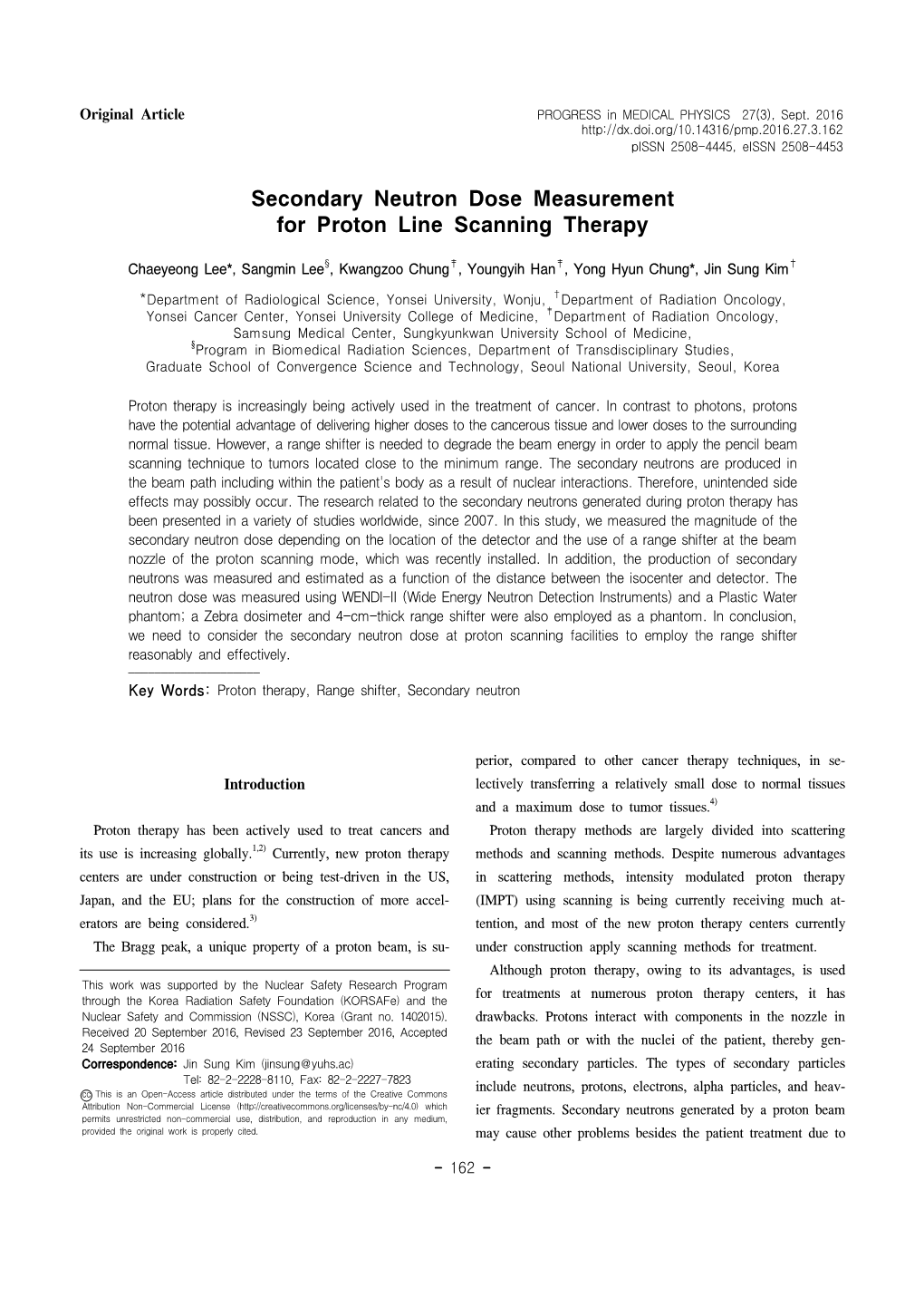 Secondary Neutron Dose Measurement for Proton Line Scanning Therapy