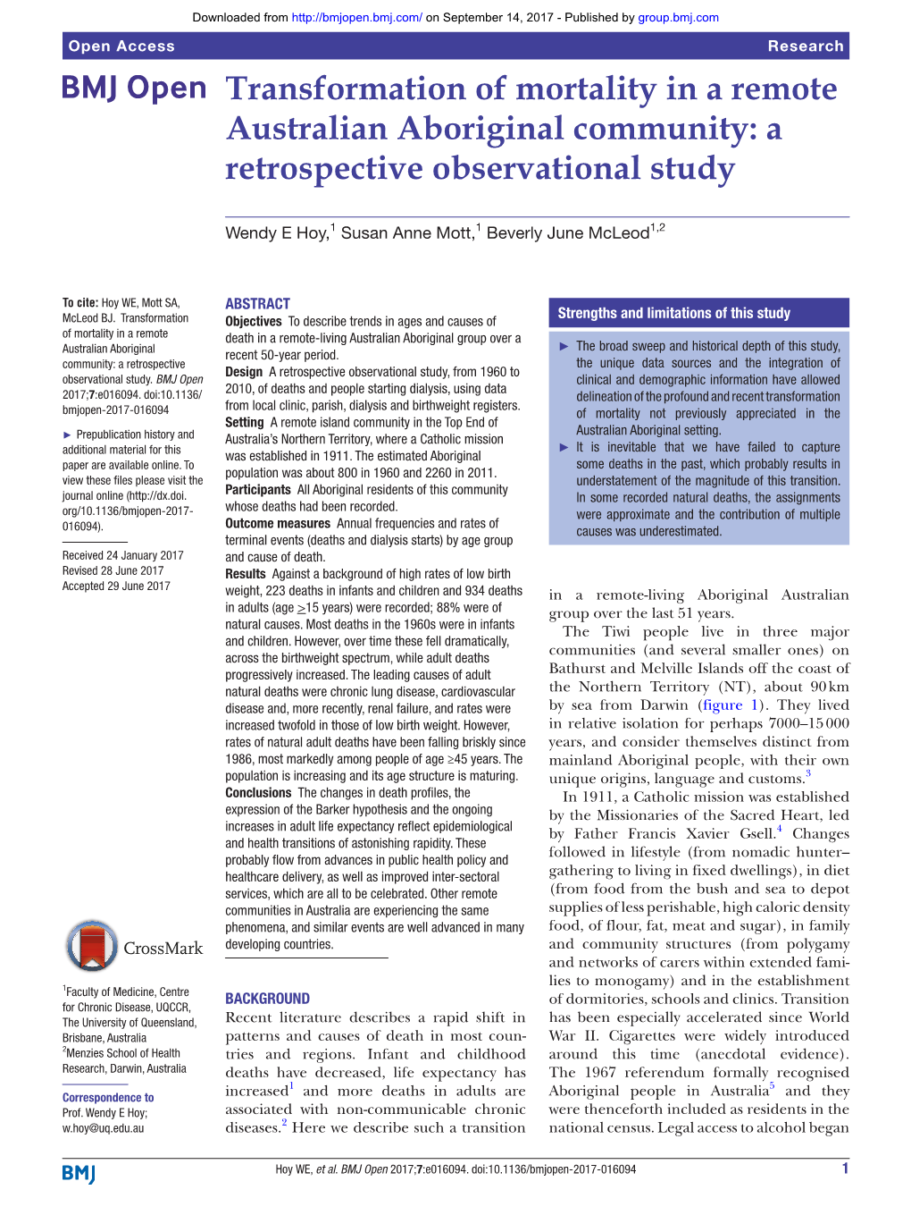 Transformation of Mortality in a Remote Australian Aboriginal Community: a Retrospective Observational Study