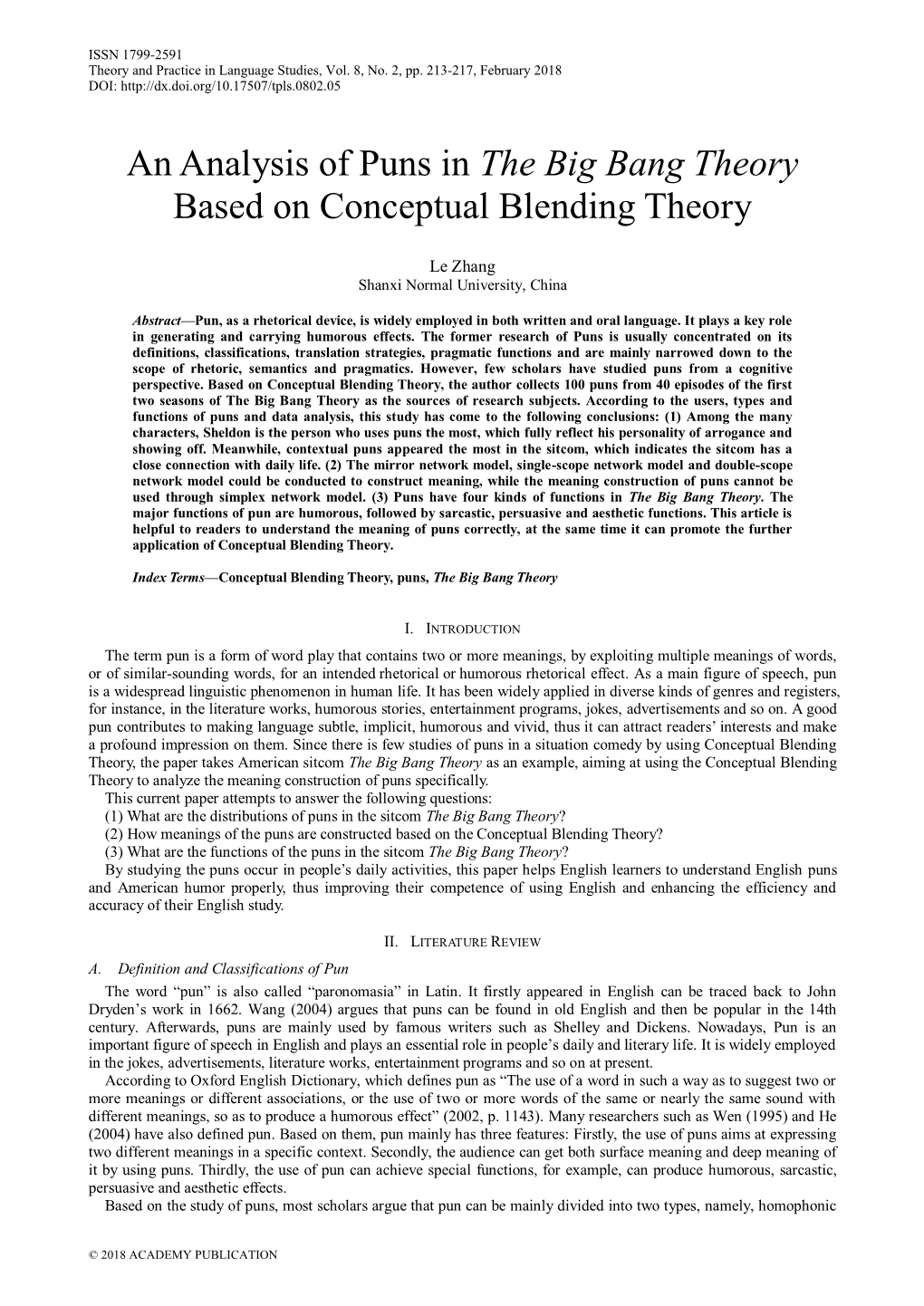 An Analysis of Puns in the Big Bang Theory Based on Conceptual Blending Theory