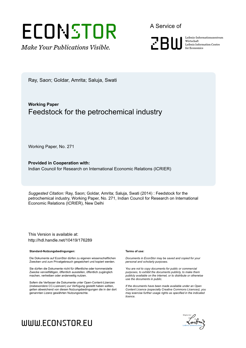 Feedstock for the Petrochemical Industry