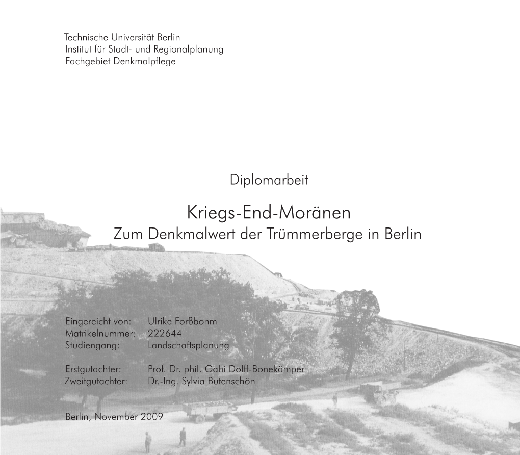 Kriegs-End-Moränen Zum Denkmalwert Der Trümmerberge in Berlin