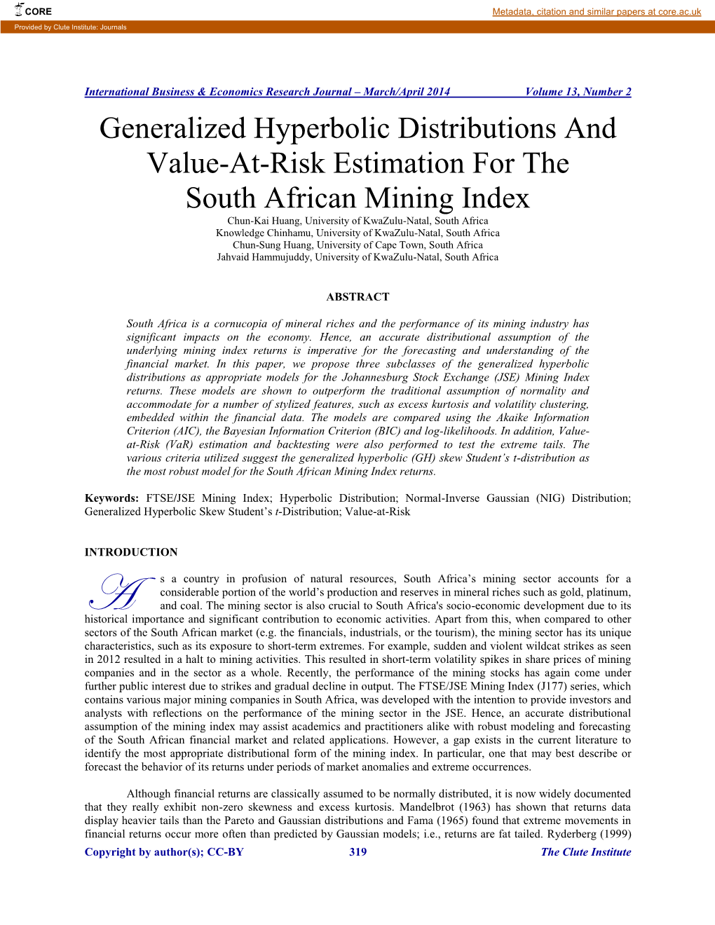 Generalized Hyperbolic Distributions and Value-At-Risk Estimation For