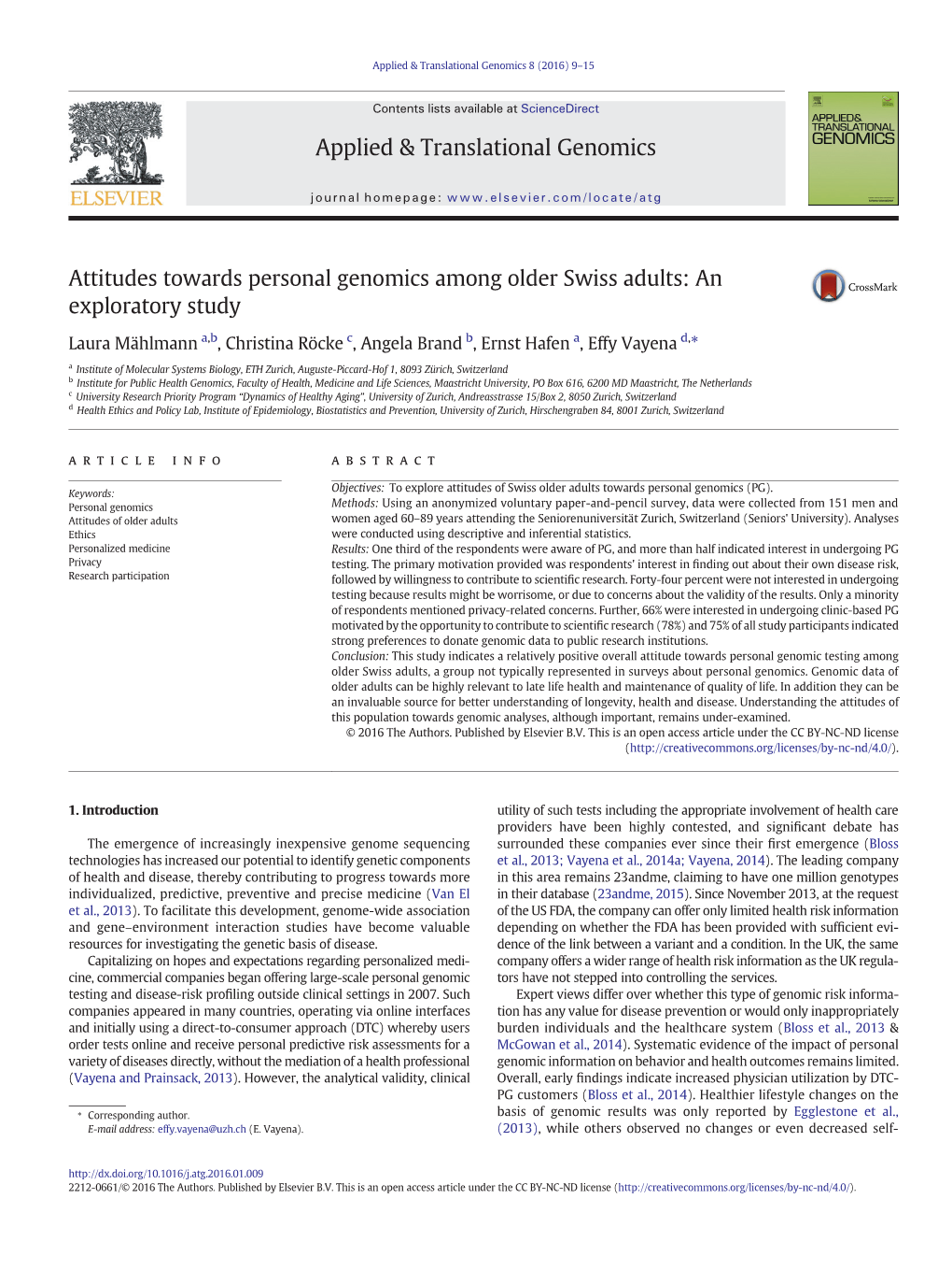 Attitudes Towards Personal Genomics Among Older Swiss Adults: an Exploratory Study