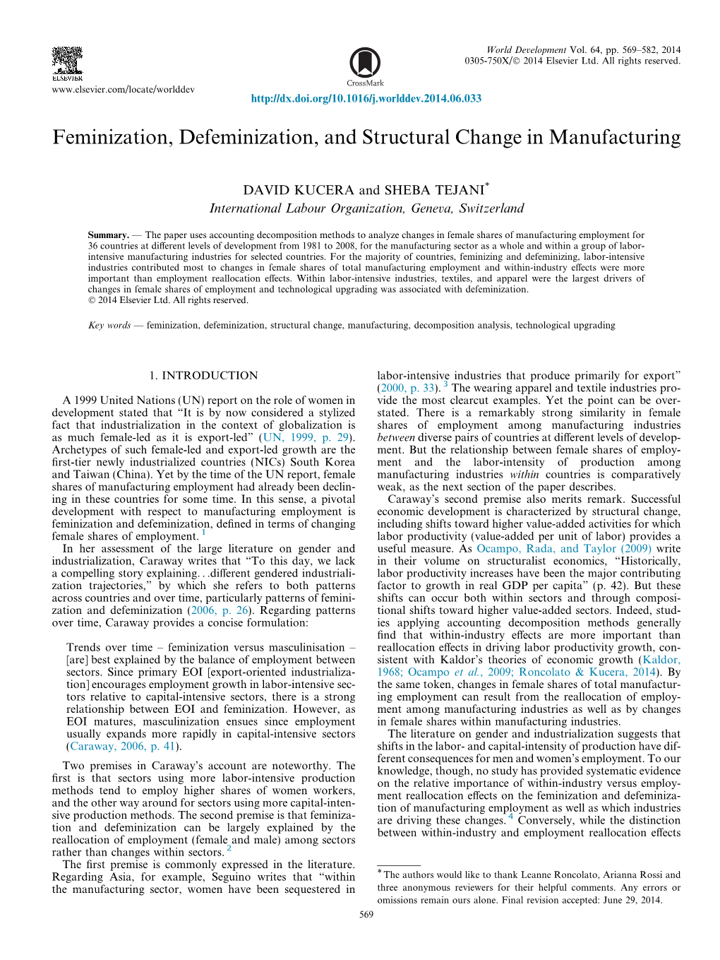 Feminization, Defeminization, and Structural Change in Manufacturing