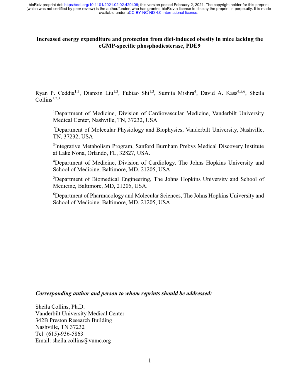 1 Increased Energy Expenditure and Protection from Diet-Induced Obesity