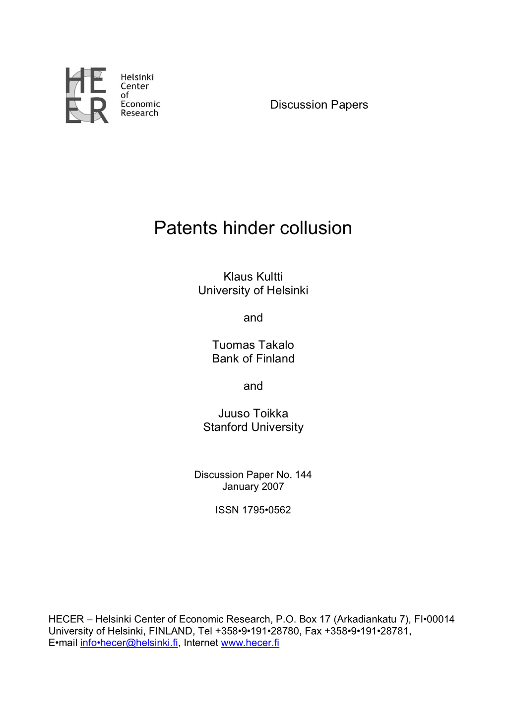 Patents Hinder Collusion