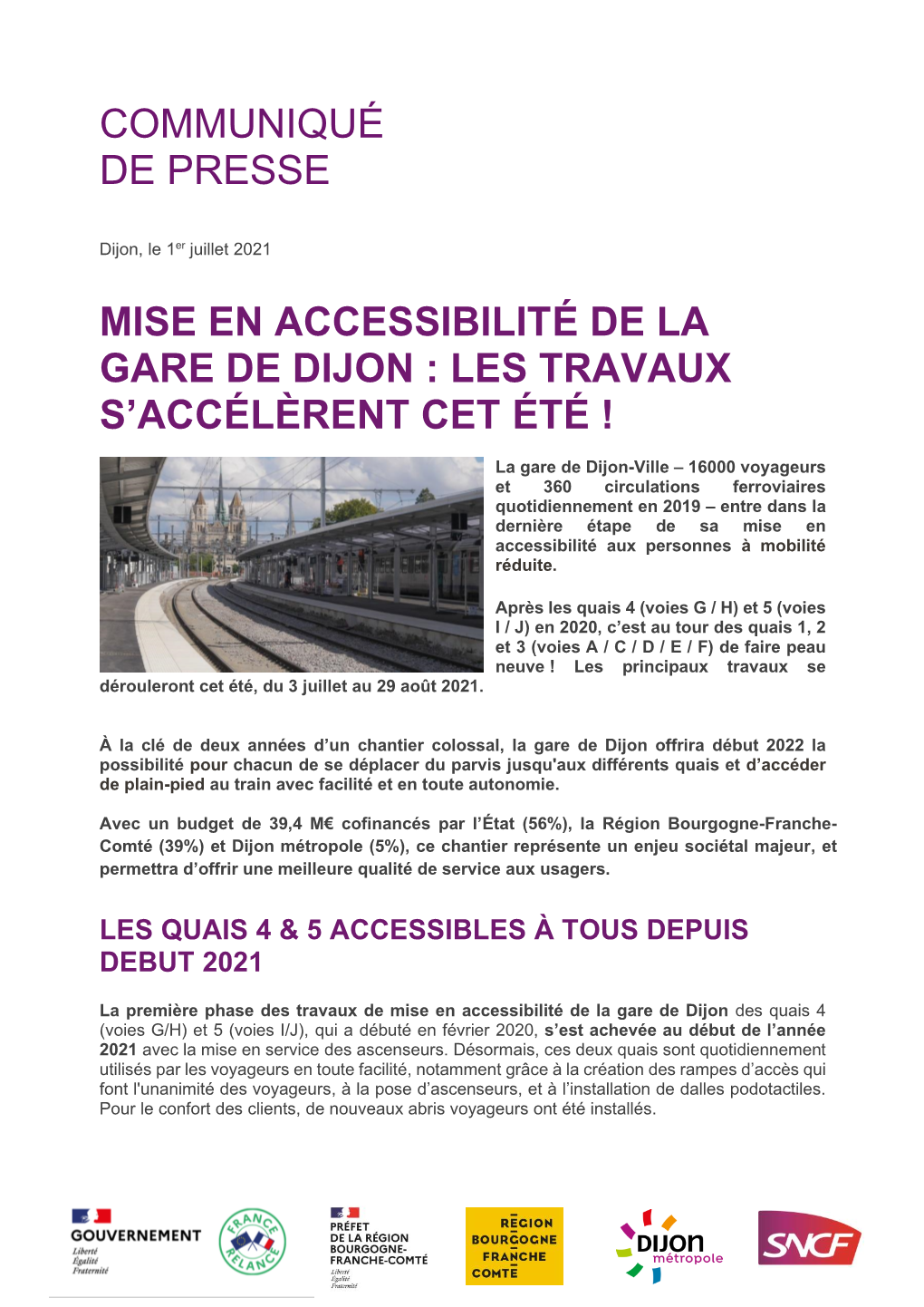 Mise En Accessibilité De La Gare De Dijon : Les Travaux S'accélèrent Cet