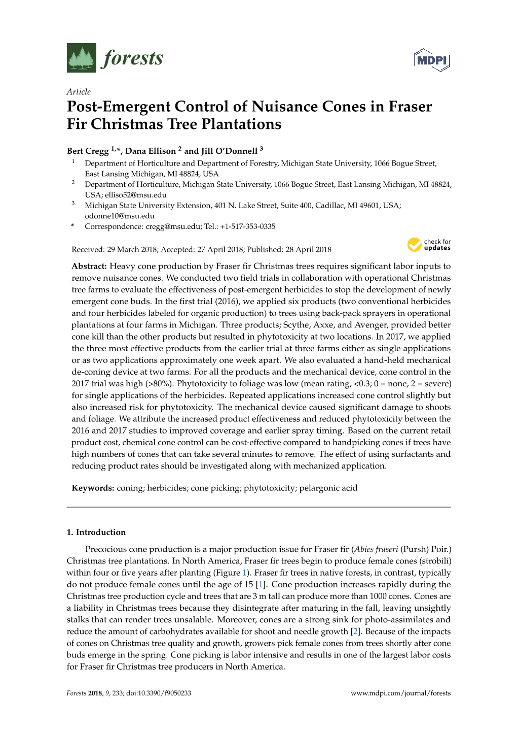 Post-Emergent Control of Nuisance Cones in Fraser Fir Christmas Tree Plantations