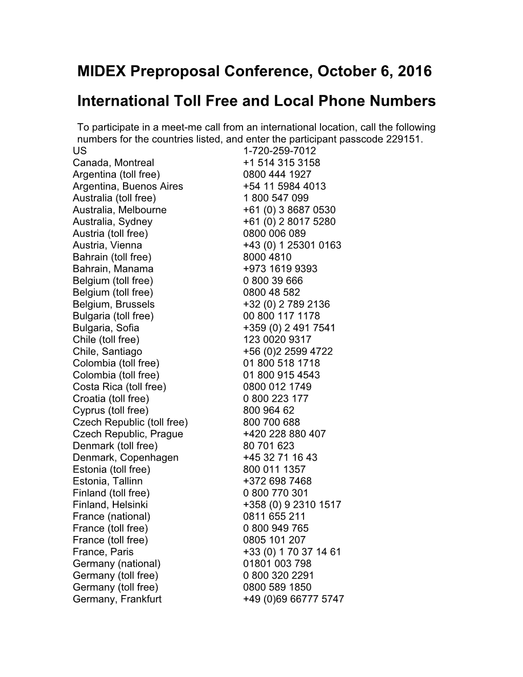 MIDEX PPC International Access Info