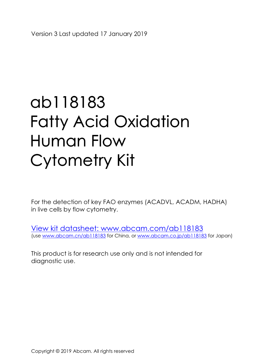 Ab118183 Fatty Acid Oxidation Human Flow Cytometry Kit