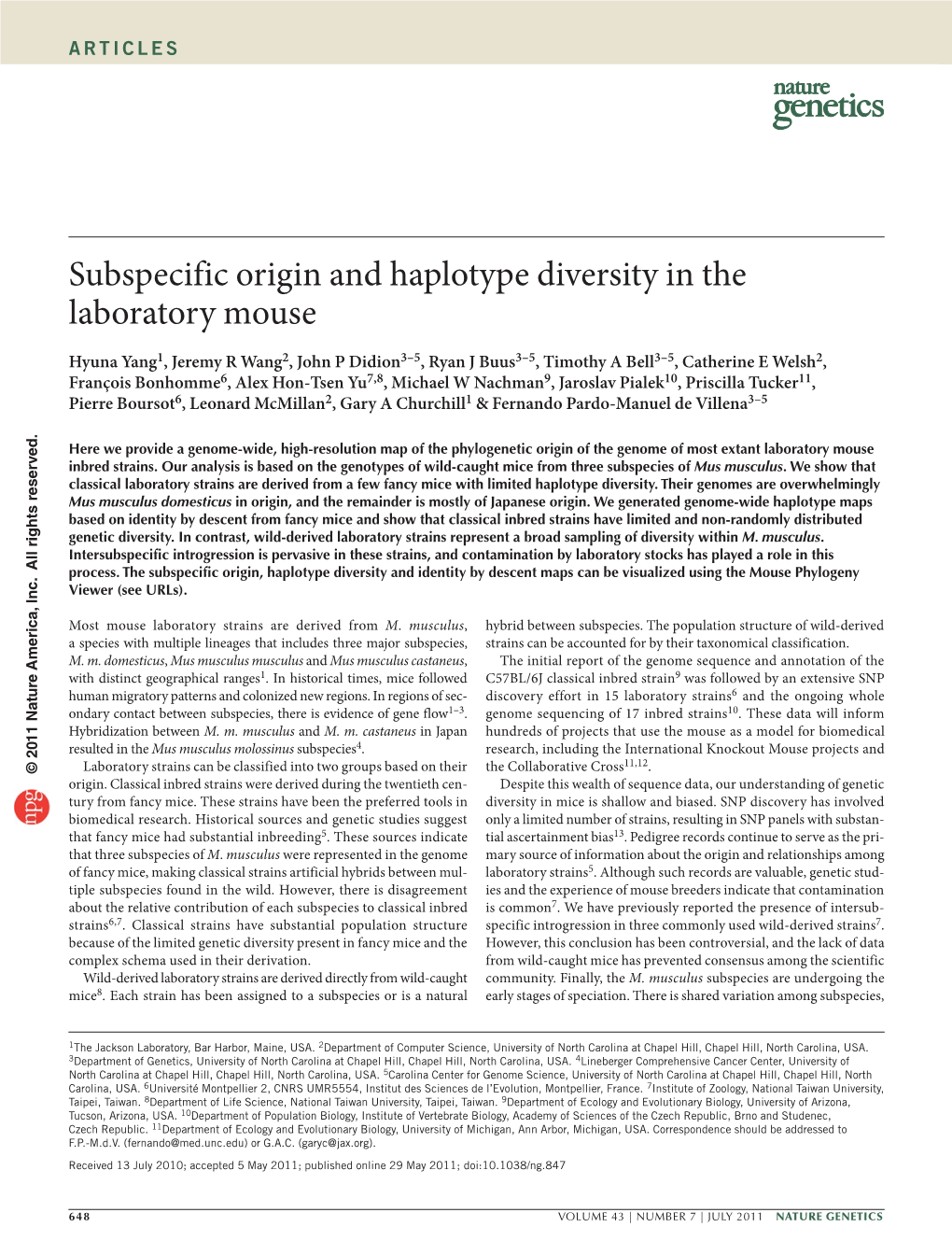 Subspecific Origin and Haplotype Diversity in the Laboratory Mouse