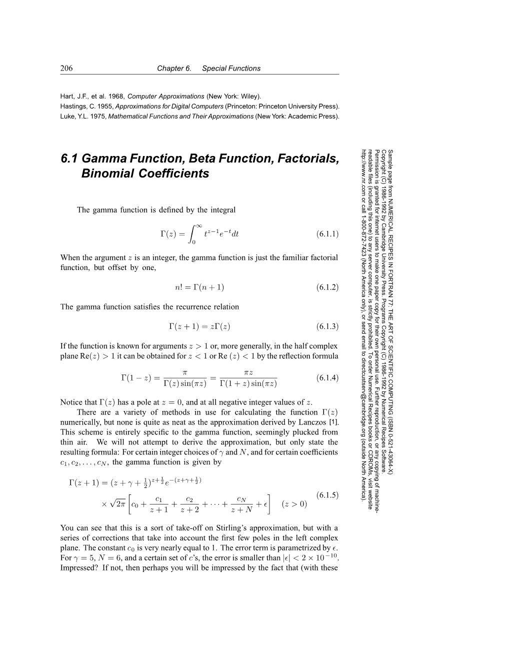 6.1 Gamma Function, Beta Function, Factorials, Binomial Coefficients