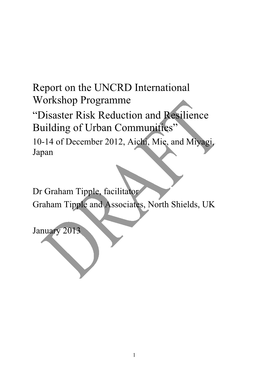 Report on the UNCRD International Workshop Programme