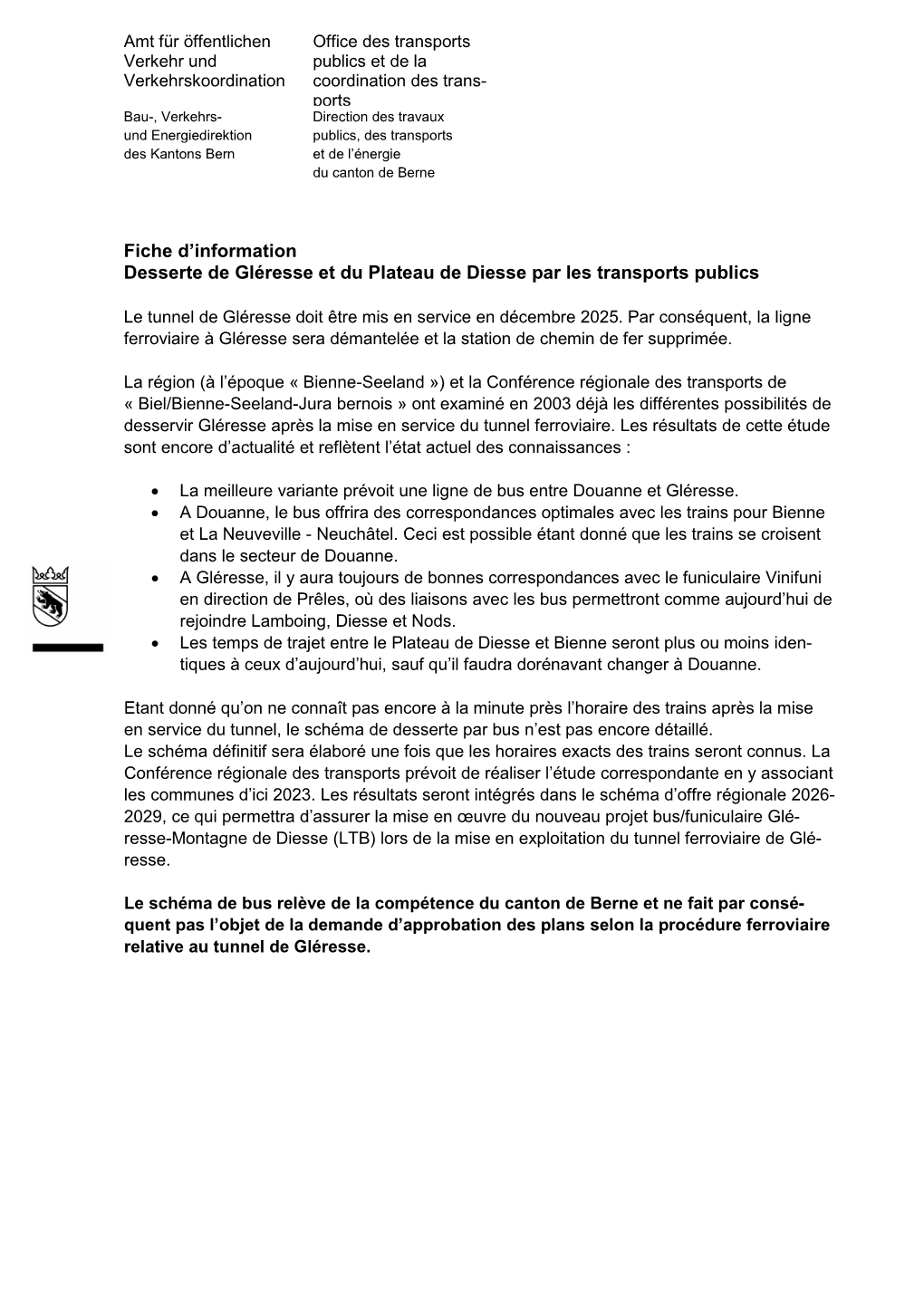 Fiche D'information Desserte De Gléresse Et Du Plateau De Diesse