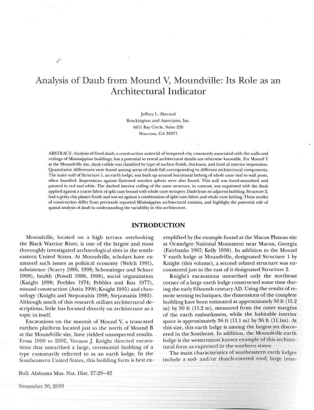 Analysis of Daub from Mound V, Moundville: Its Role As an Architectural Indicator