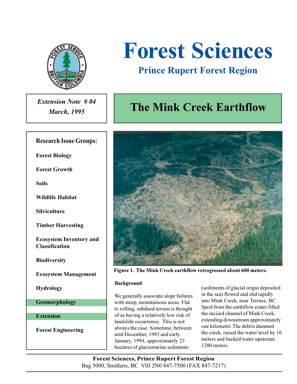 The Mink Creek Earthflow March, 1995