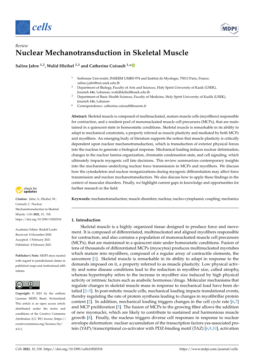 Nuclear Mechanotransduction in Skeletal Muscle