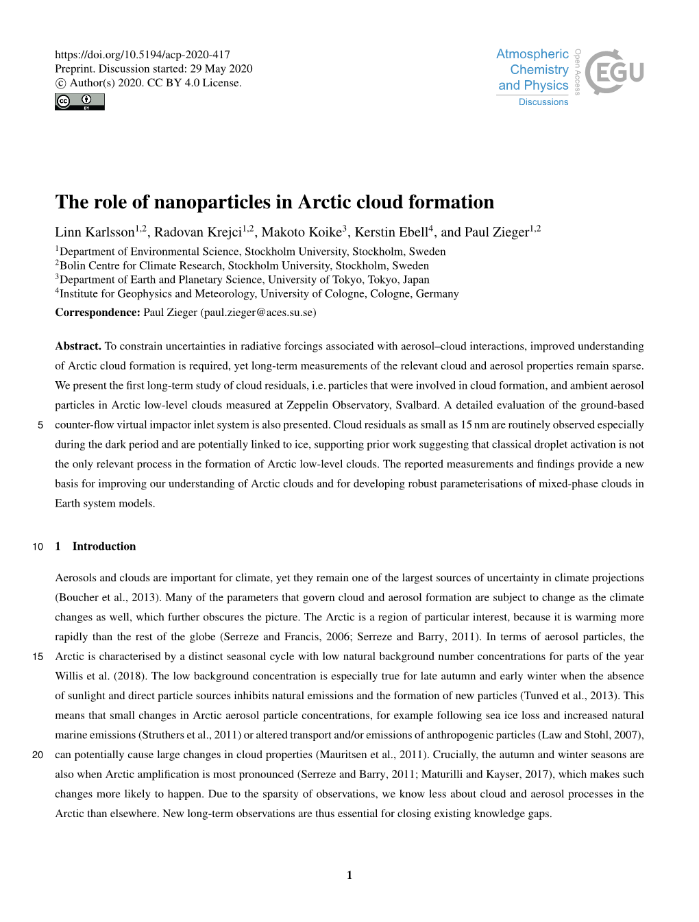 The Role of Nanoparticles in Arctic Cloud Formation