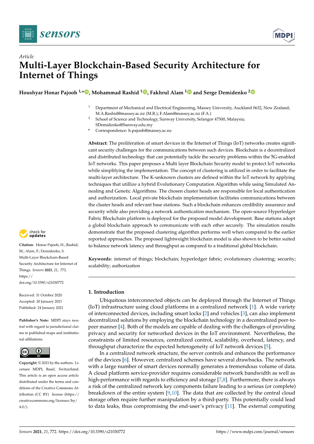 Multi-Layer Blockchain-Based Security Architecture for Internet of Things