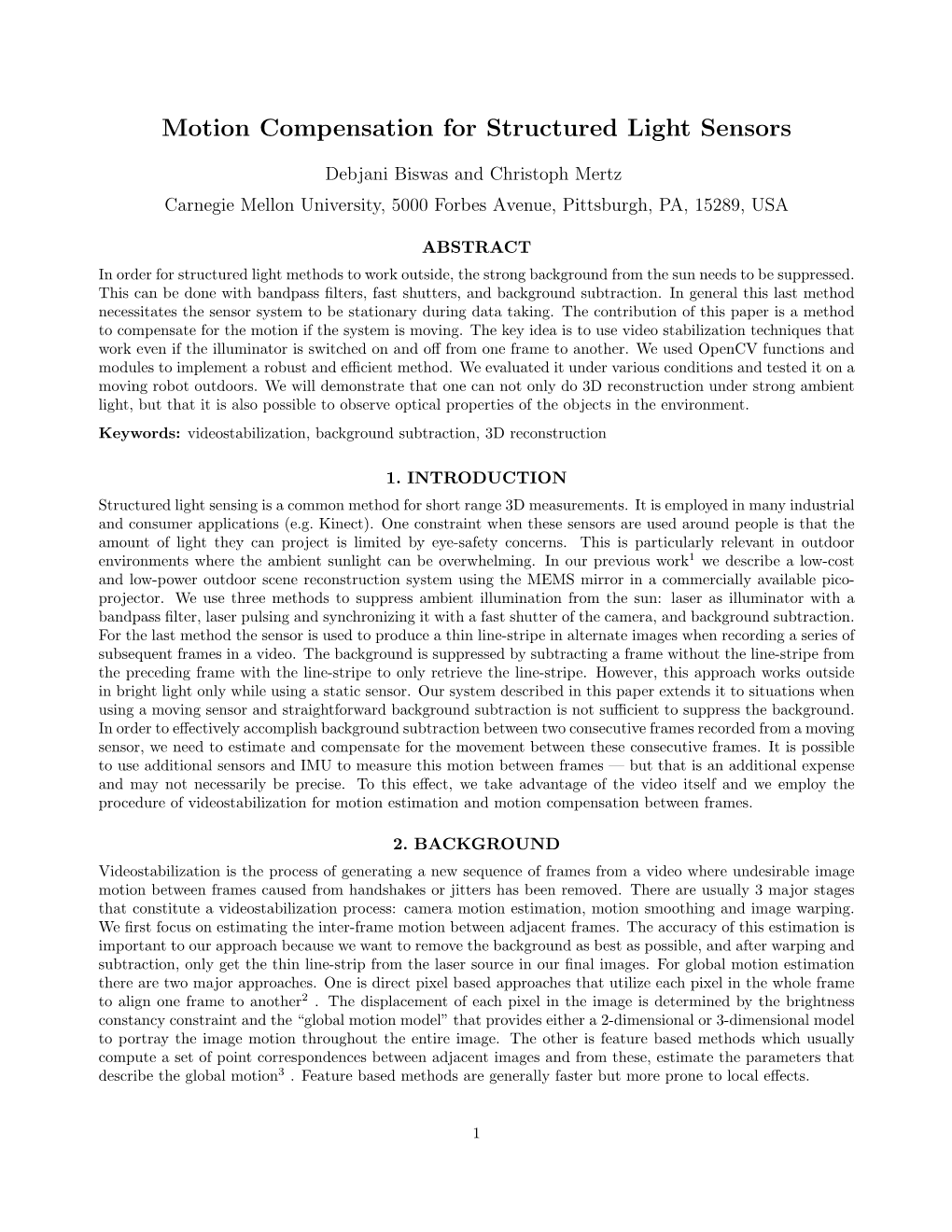 Motion Compensation for Structured Light Sensors