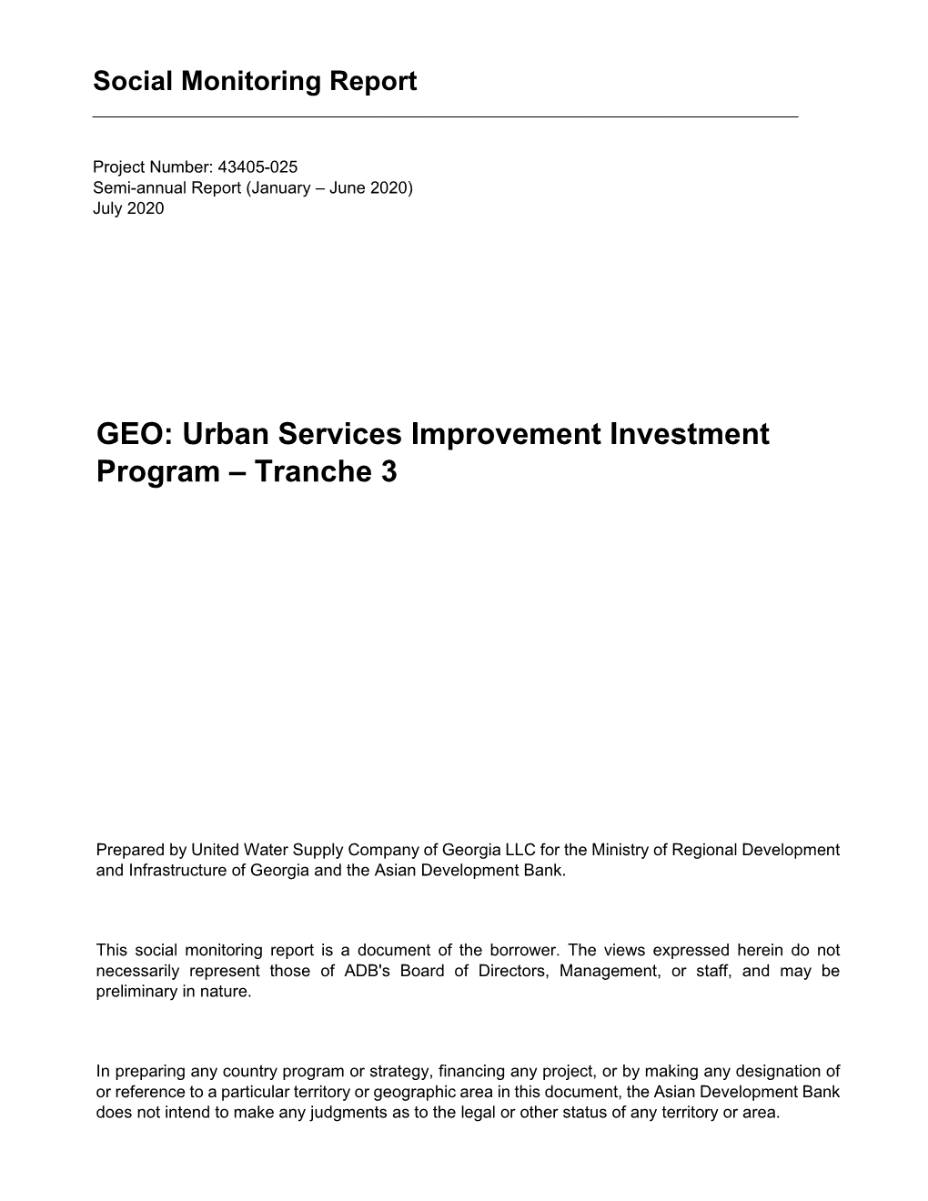 43405-025: Urban Services Improvement Investment Program