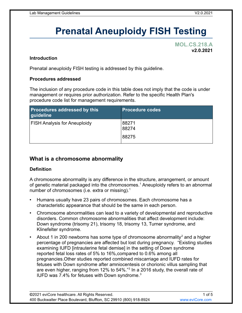 Prenatal Aneuploidy FISH Testing