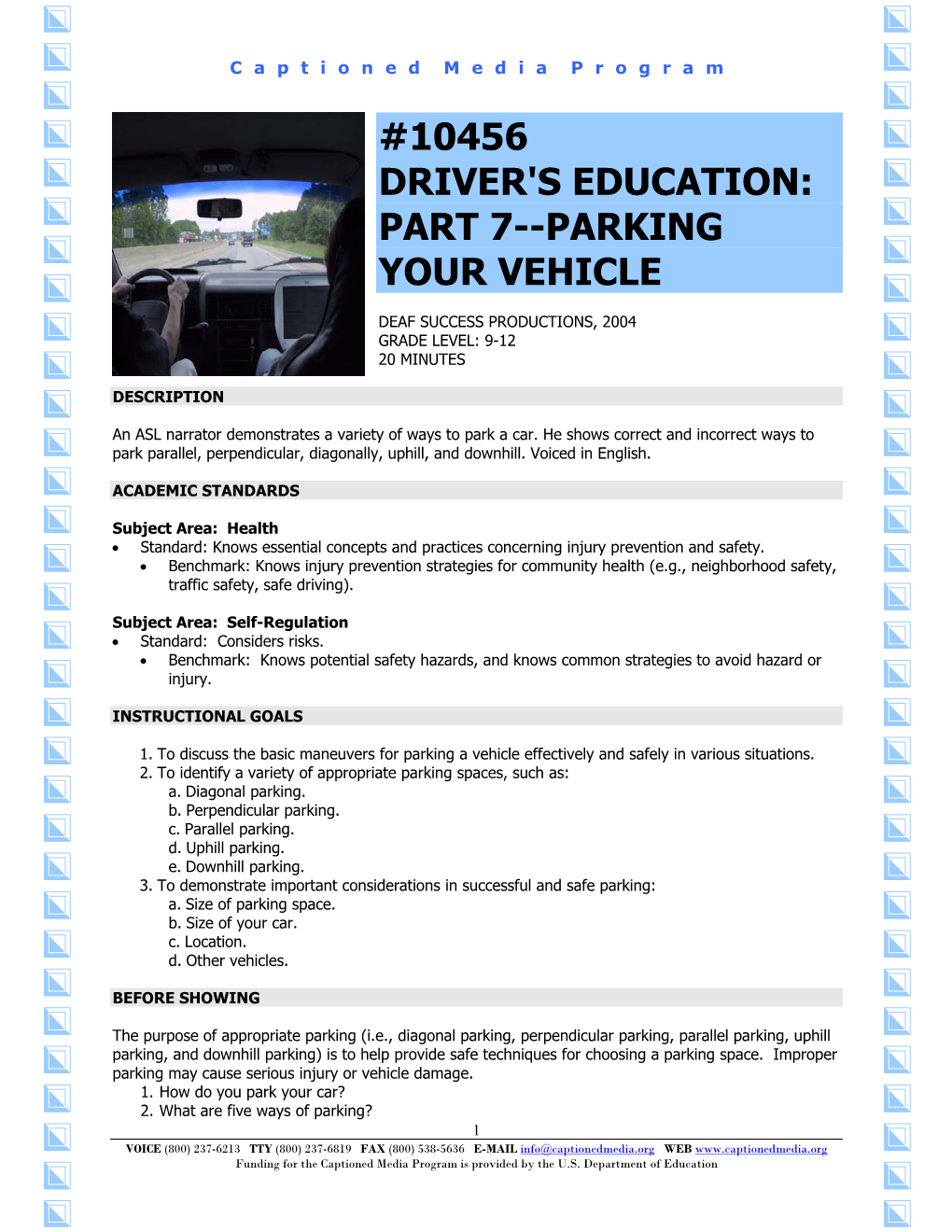 10456 Driver's Education: Part 7--Parking Your Vehicle
