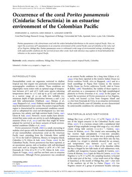 Occurrence of the Coral Porites Panamensis (Cnidaria: Scleractinia) in an Estuarine Environment of the Colombian Paciﬁc Fernando A