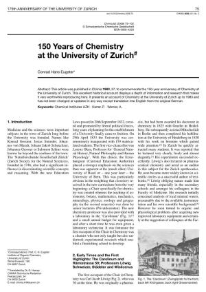 150 Years of Chemistry at the University of Zurich