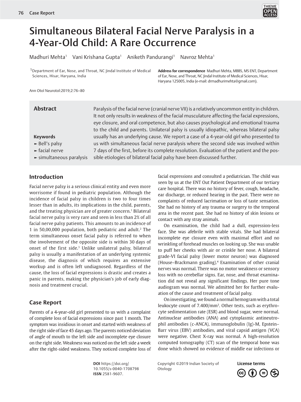 Simultaneous Bilateral Facial Nerve Paralysis in a 4-Year-Old Child: a Rare Occurrence