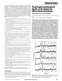 The Post-Spinel Transformation in Mg2sio4 and Its Relation to the 660-Km Seismic Discontinuity