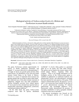 Nothoscordum Bivalve (L.) Britton and Parthenium Incanum Kunth Extracts