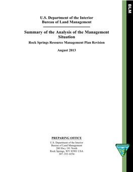 Summary of the Analysis of the Management Situation Rock Springs Resource Management Plan Revision