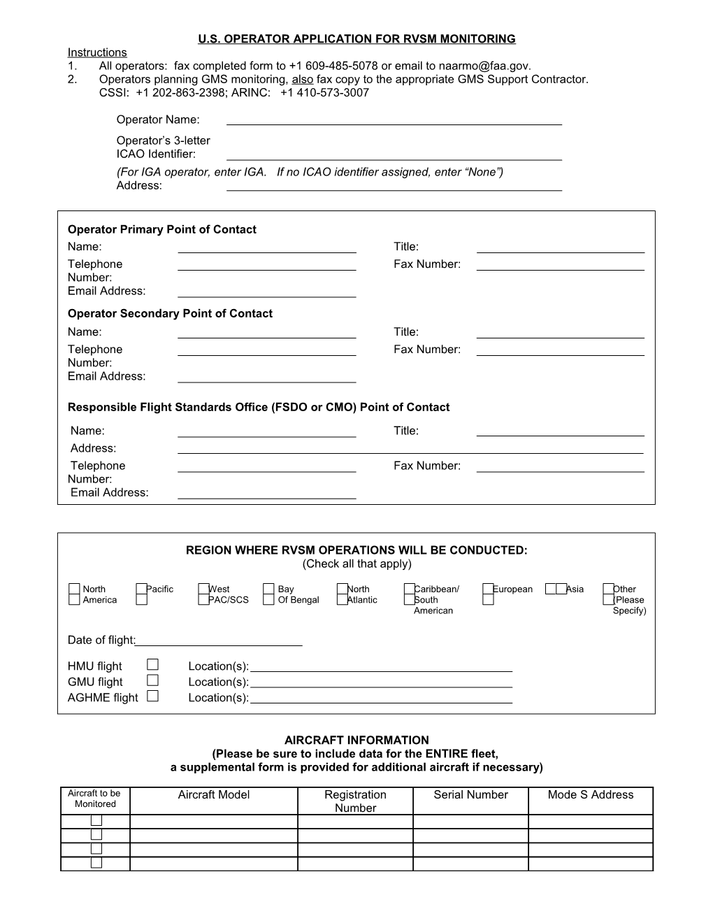 U.S. Operator Application for Rvsm Monitoring