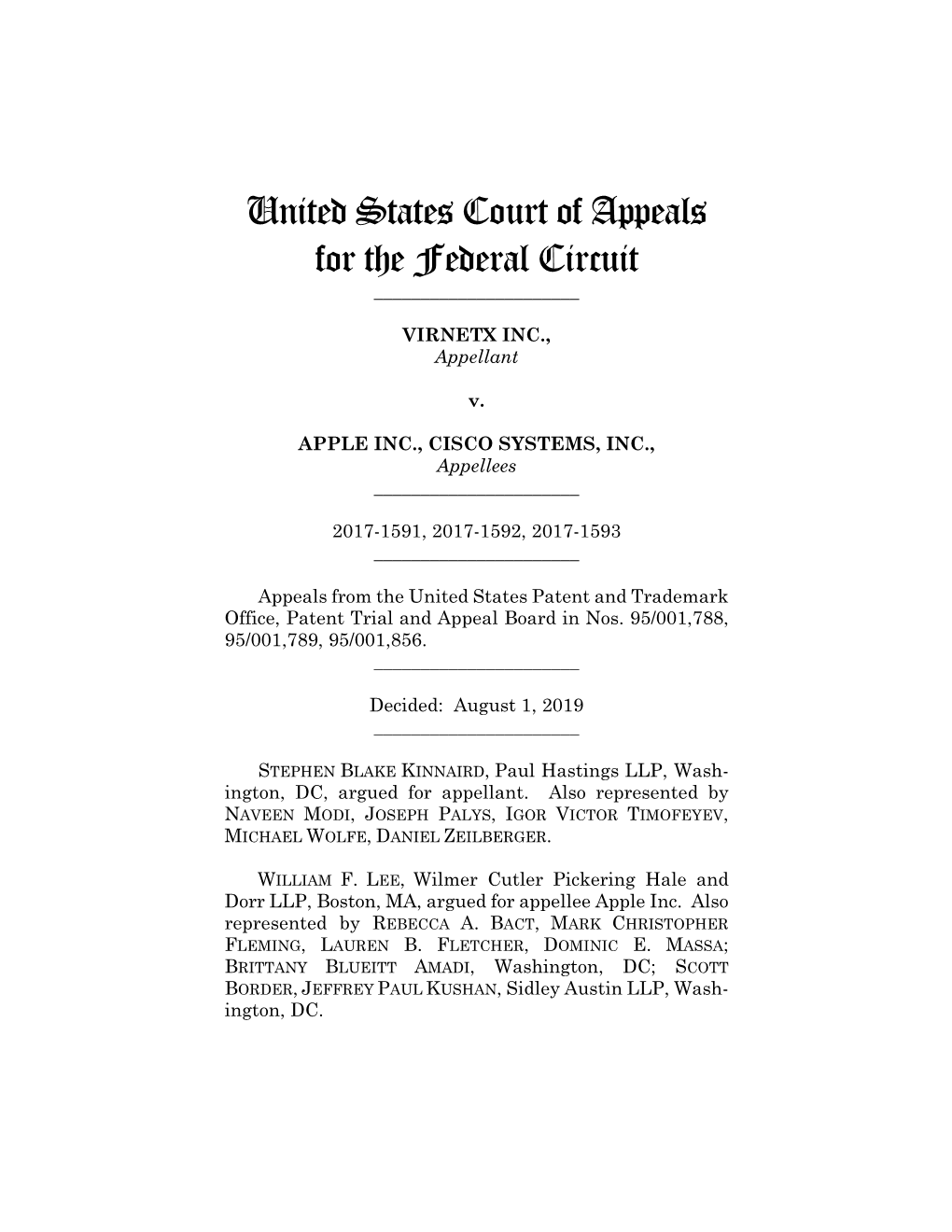 Virnetx Inc. V. Apple Inc., Cisco Systems, Inc