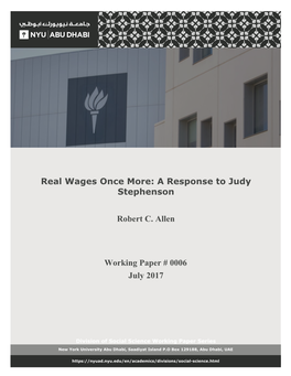 Real Wages Once More: a Response to Judy Stephenson