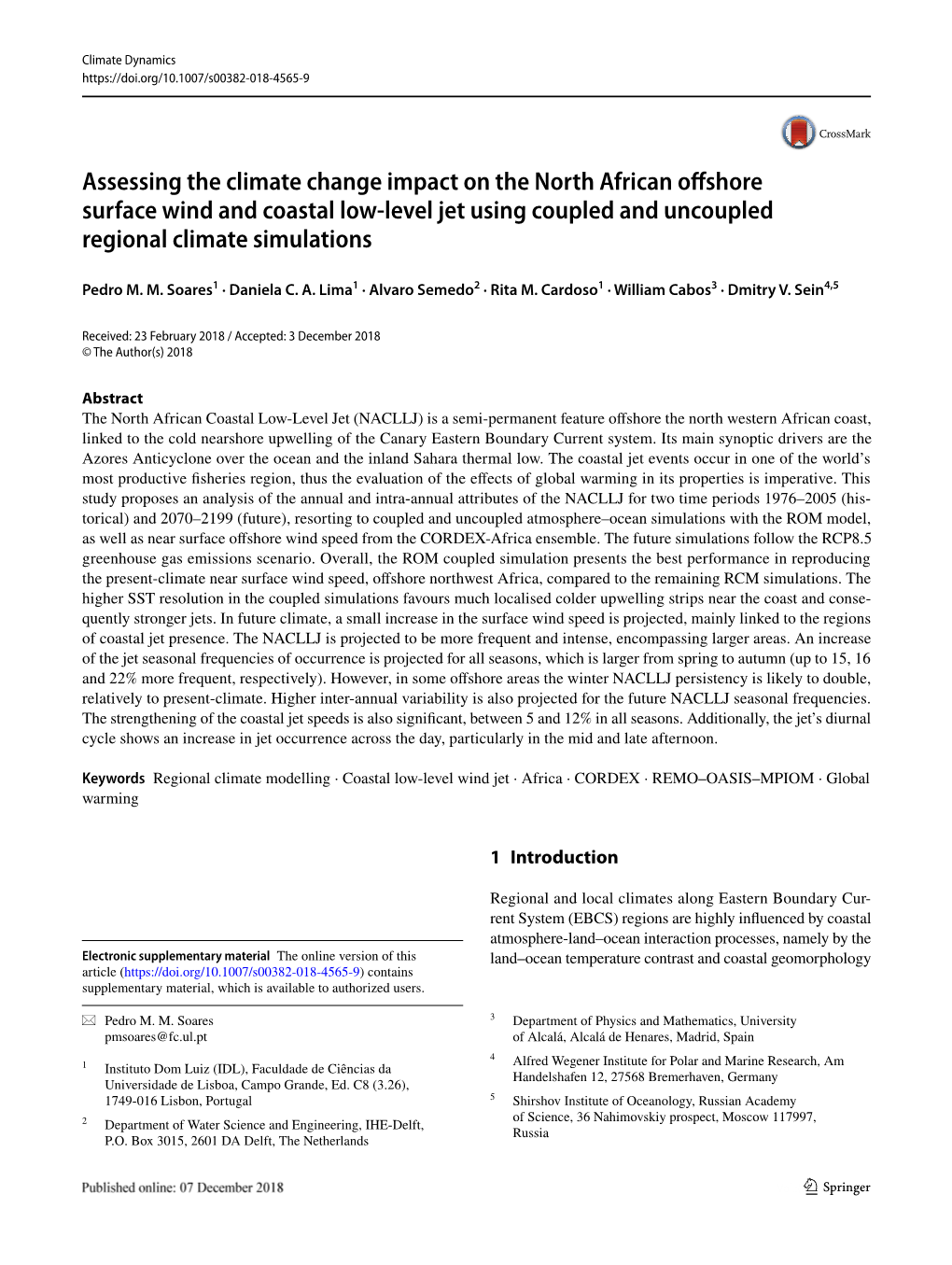 Assessing the Climate Change Impact on the North African Offshore Surface Wind and Coastal Low-Level Jet Using Coupled and Uncoupled Regional Climate Simulations