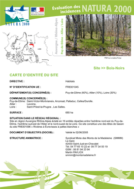 Site &gt;&gt; Bois-Noirs CARTE D'identité DU SITE