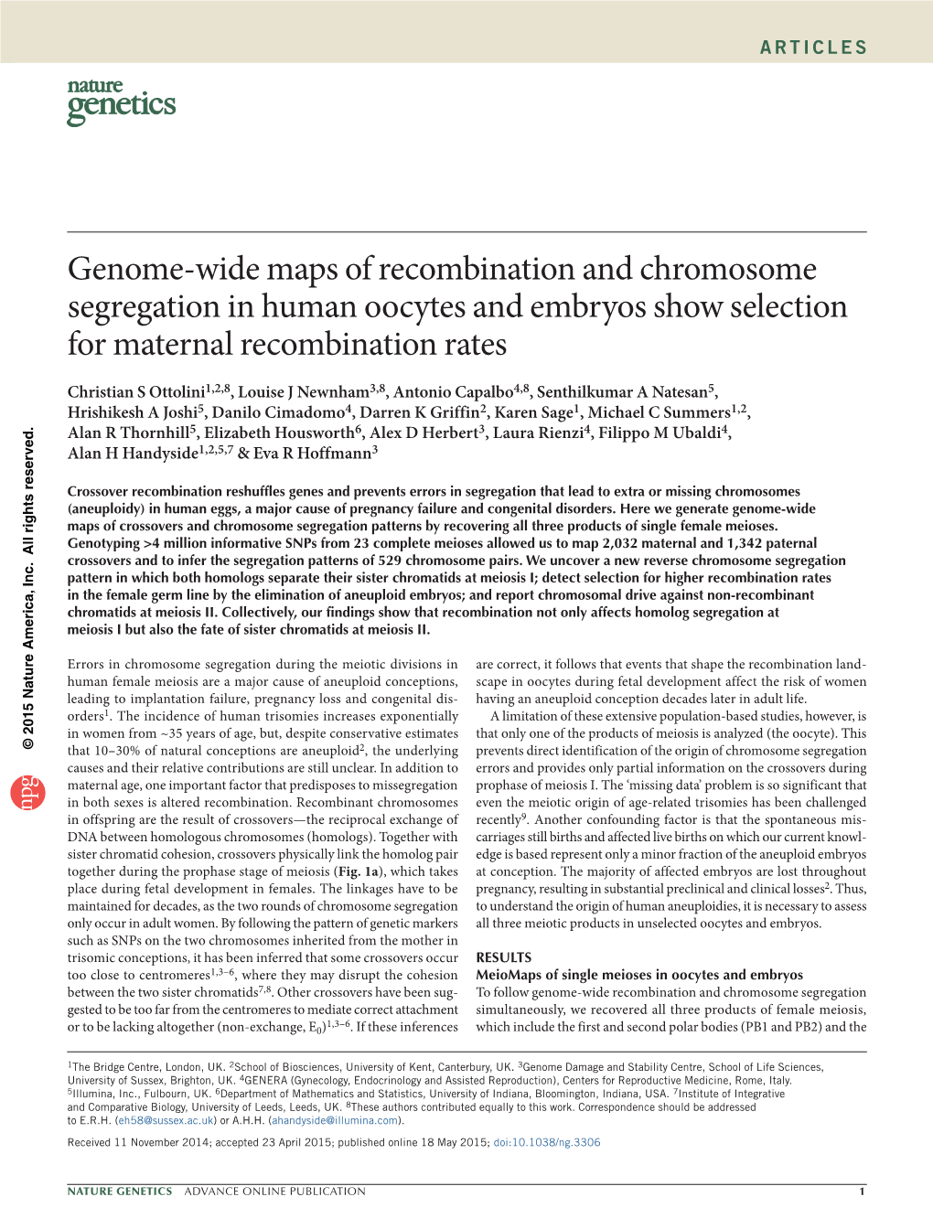 Genome-Wide Maps of Recombination and Chromosome Segregation In