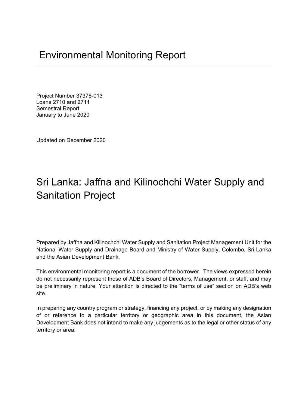 37378-013: Jaffna and Kilinochchi Water Supply and Sanitation Project