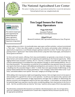 Ten Legal Issues for Farm Stay Operators
