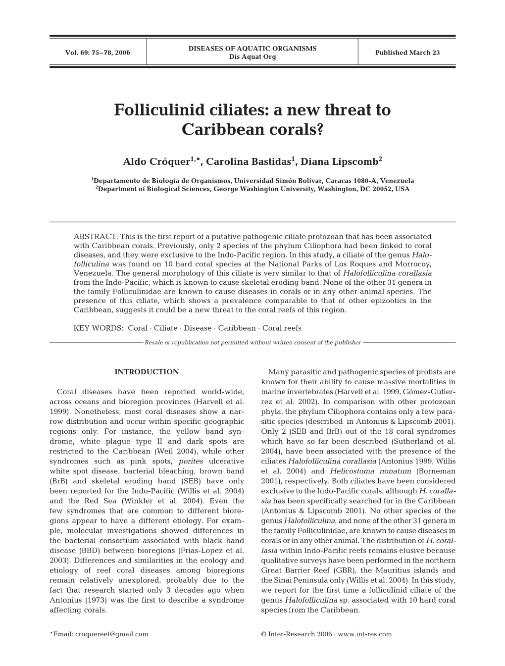 Folliculinid Ciliates: a New Threat to Caribbean Corals?