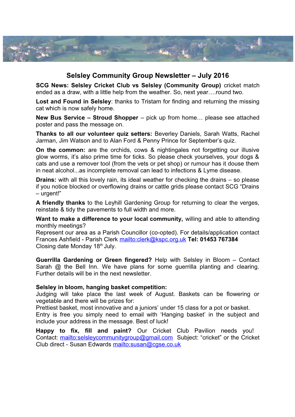 Selsley Community Group Newsletter July 2016