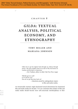 Gilda: Textual Analysis, Political Economy, and Ethnography.” (With Mariana Johnson)