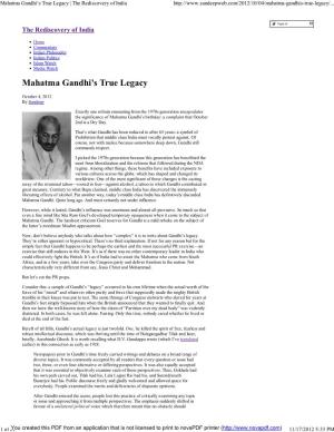 Mahatma Gandhi's True Legacy | the Rediscovery of India