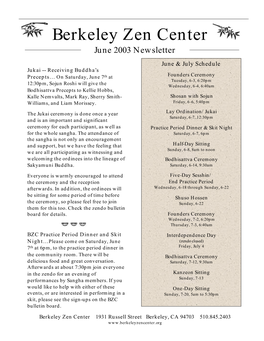 Berkeley Zen Center June 2003 Newsletter