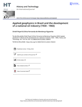 Applied Geophysics in Brazil and the Development of a National Oil Industry (1930 - 1960)