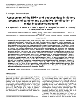 Assessment of the DPPH and Α-Glucosidase Inhibitory Potential Of