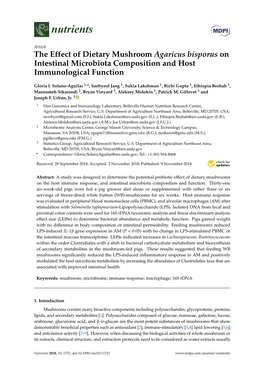 The Effect of Dietary Mushroom Agaricus Bisporus on Intestinal Microbiota Composition and Host Immunological Function