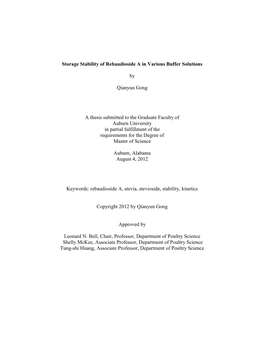Storage Stability of Rebaudioside a in Various Buffer Solutions By